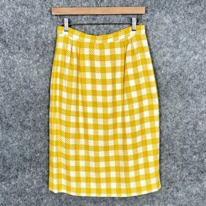 Vintage Kasper Womens Gingham Check Pleated Skirt Size 10 Secretary Preppy Mod